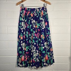 Alfred Dunner Pleated Fruit Print Skirt 14 Blue Floral Midi Cottagecore Garden